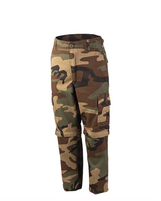 BDU PANTS FOR KIDS - US ARMY STYLE - 2 IN 1 LONG AND SHORT PANTS WITH ZIPPER - Mil-Tec® - WOODLAND