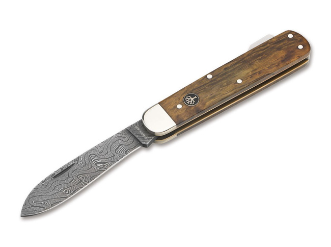 HUNTERS KNIFE DAMASCUS BROWN POCKET KNIFE - BOKER 