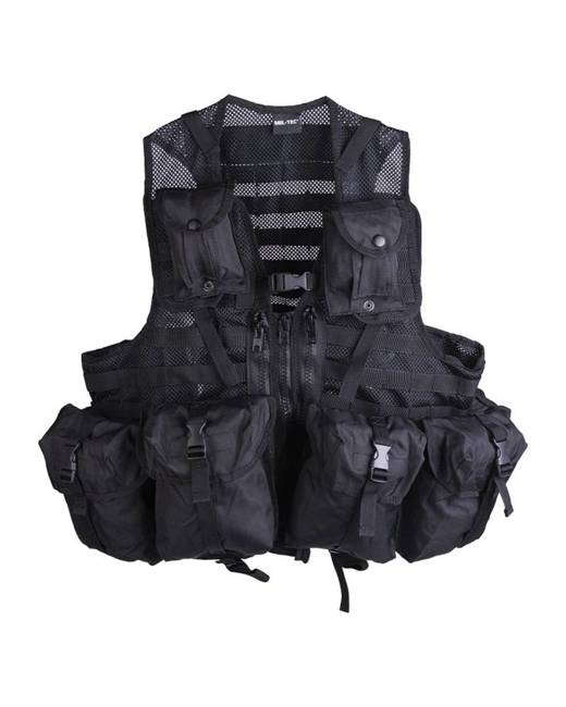 TACTICAL VEST WITH MODULAR SYSTEM AND 8 POCKETS - Mil-Tec® - BLACK