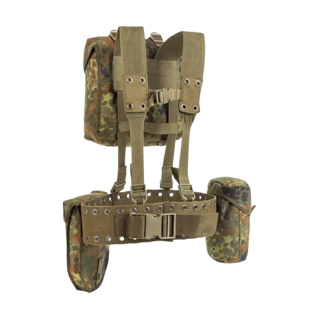 Carrying system with belt and 3 pouches - Military surplus from the German Army - Flecktarn - Used