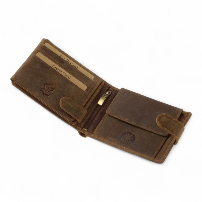 Leather Wallet for Hunters with Print - Wild Duck - Brown - GreenDeed