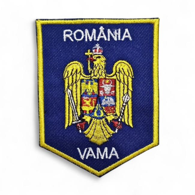 Emblema scut Vama - 8,5 x 6,5 cm - Suport Bleumarin - Cu scai (Velcro)