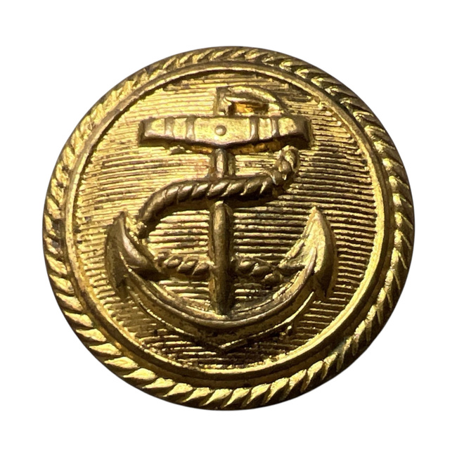 Metal Button - Navy Uniform - Romanian Naval Forces - 16 mm - Anchor Design - Gold - In Good Condition