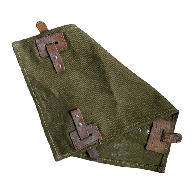 TEXTILE AND LEATHER COVER - OLIVE GREEN - MILITARY SURPLUS ROMANIAN ARMY - IN GOOD CONDITION