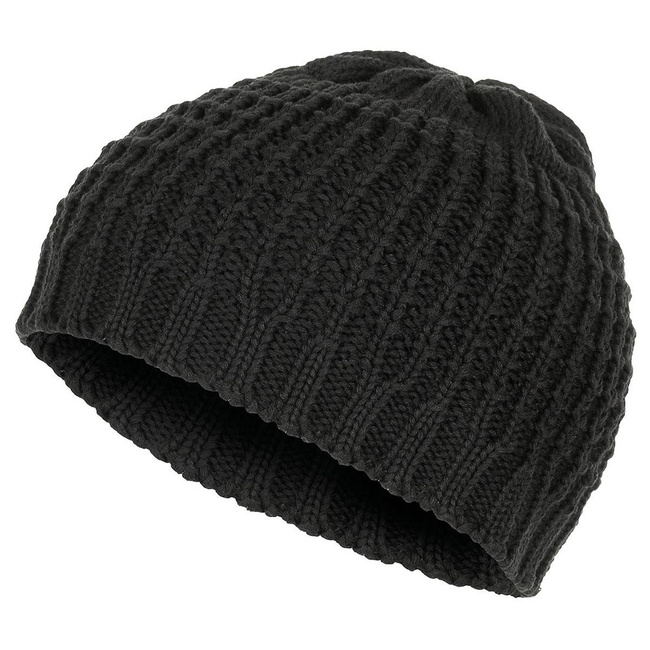 KNITTED HAT BEANIE - ROUGH COTTON - BLACK