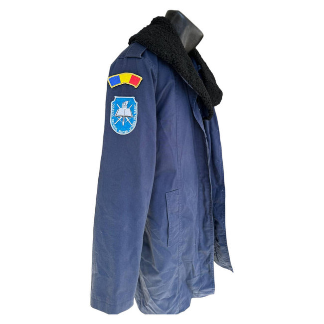 BLUE AVIATION PARKA JACKET WITH PADDED COLLAR AND REMOVABLE LINING - MILITARY SURPLUS ROMANIAN ARMY - LIKE NEW