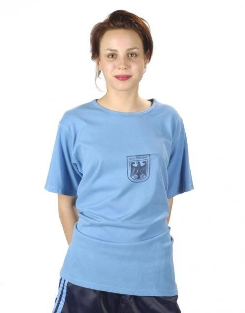SPORT T-SHIRT - GERMAN ARMY BW MILITARY SURPLUS  - LIGHT BLUE - USED/WITHOUT A-STAMP