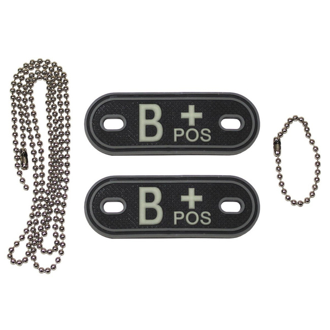 Blood Group Marker, chains, dog tags, phosphorescent, "B POS", 3D