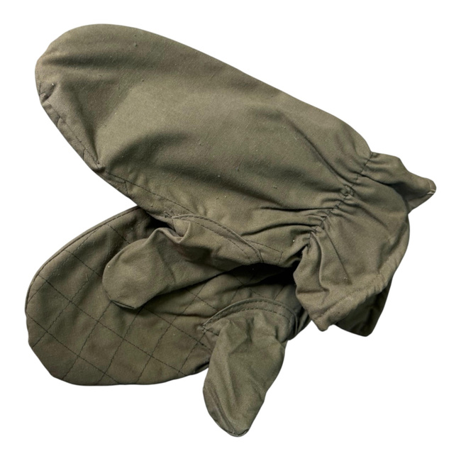 Insulated Protective Mittens Made of Tent Canvas Material, 2-Finger Design - Romanian Army Military Surplus - OD Green - Like New