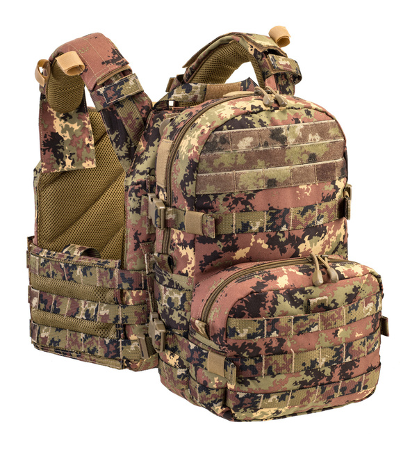 TACTICAL VEST FOR BALLISTIC PLATES - WITH INTEGRATED BACKPACK - Defcon 5® - COYOTE TAN