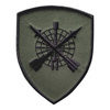 EMBLEMA SEMN DE ARMA MANECA SCUT - RACHETE /ANTIAERIANA - BRODATA PE SUPORT KAKI CU FIR NEGRU