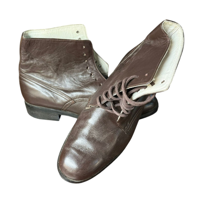 MEN'S BROWN LEATHER BOOTS - MILITARY SURPLUS FROM ROMANIAN ARMY - IN GOOD CONDITION