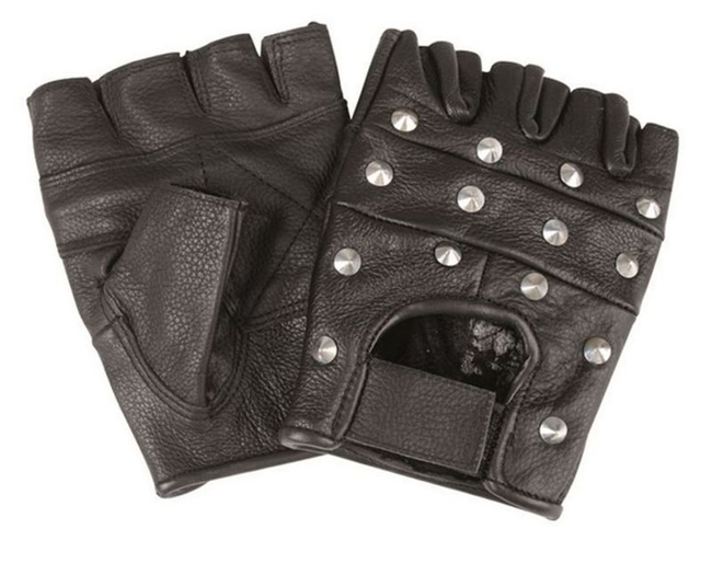 FINGERLESS BIKER GLOVES - LEATHER - WITH RIVETS - Mil-Tec - BLACK