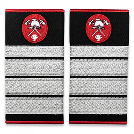 Grade Plutonier Adjutant Șef Pompieri ISU, IGSU țesute pe suport textil din paspoal cusut, cu semn de armă metalic