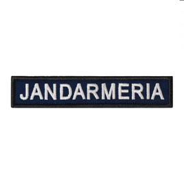 Ecuson "JANDARMERIA" piept, pe suport bleumarin și aplicare tip Velcro (cu scai) - 15x5 cm