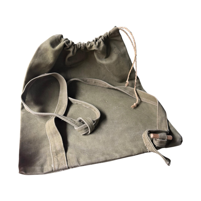 TEXTILE SHOULDER BAG WITH DRAWSTRING - ROMANIAN ARMY MILITARY SURPLUS - OD GREEN - USED