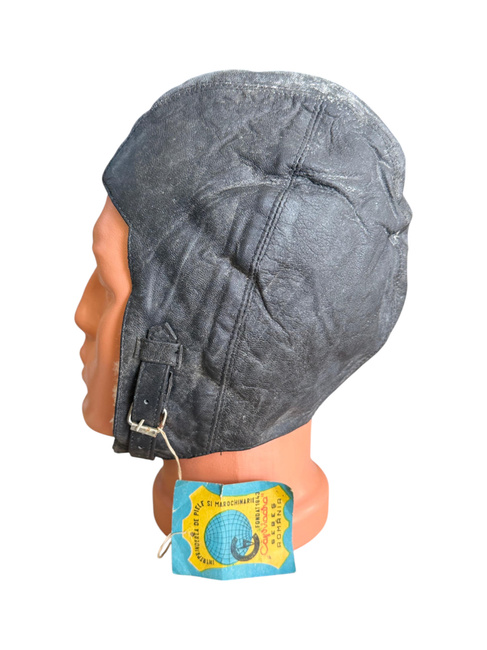 LEATHER AVIATOR HELMET - ROMANIAN ARMY MILITARY SURPLUS - BLACK - USED 