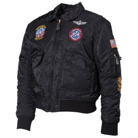 US Pilot Jacket, CWU, Kids, black, with patches