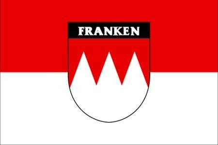 FLAG 30 x 46 cm with wooden stick FRANCONIA W/ HERALDRY + LETTERING