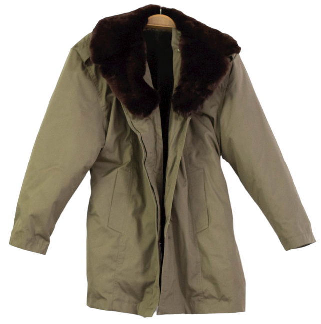 Trench Parka for men - Grey Fur Collar - Military Surplus from the Romanian Army - OD green - in good condition