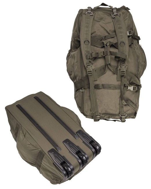 DUFFLE BAG WITH REMOVABLE BACKPACK STRAPS AND WHEELS - 118 L - Mil-Tec - OD