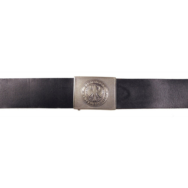 Leather belt with silver buckle - German Army surplus - Black - Used