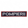 Ecuson POMPIERII piept cu contur rosu - aplicare prin coasere - 12,5x2,5 cm