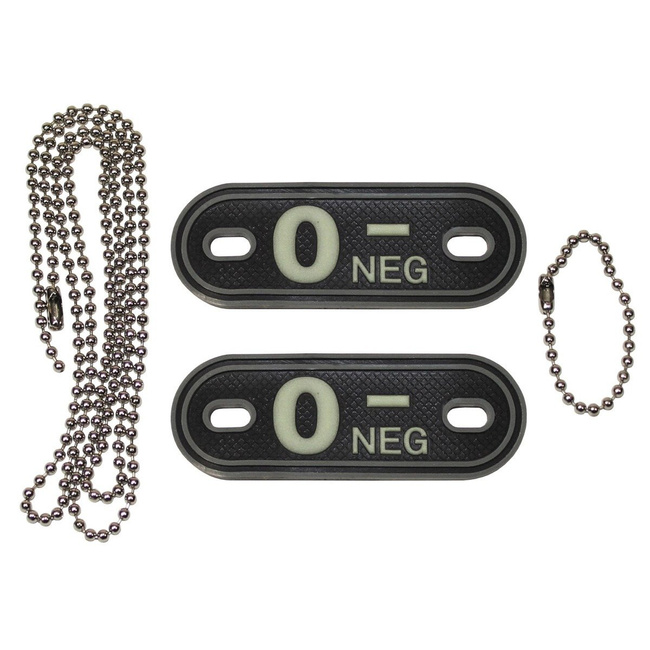 Blood Group Marker, chains, dog tags, phosphorescent, "O NEG", 3D