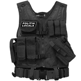 POLICE TACTICAL VEST - WITH NET AND BELT - BLACK