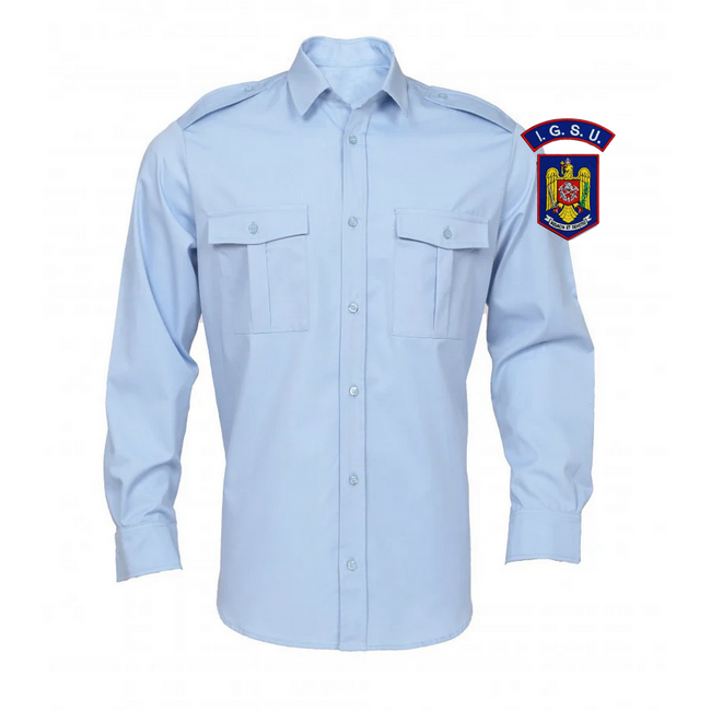 LONG SLEEVE BLOUSE SHIRT WITH POCKETS AND EPAULETS - MENS - BLUE - FIREFIGHTERS-I.G.S.U.