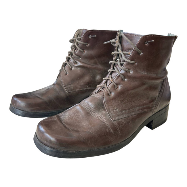 MEN'S BROWN LEATHER BOOTS - MILITARY SURPLUS FROM ROMANIAN ARMY - IN GOOD CONDITION