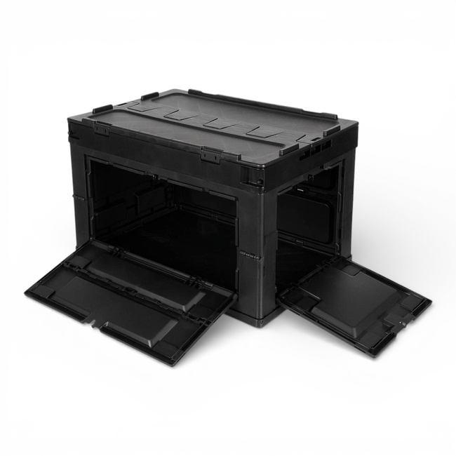 Foldable Plastic Storage Box with Hinged Lid - 60 L - Black - MFH