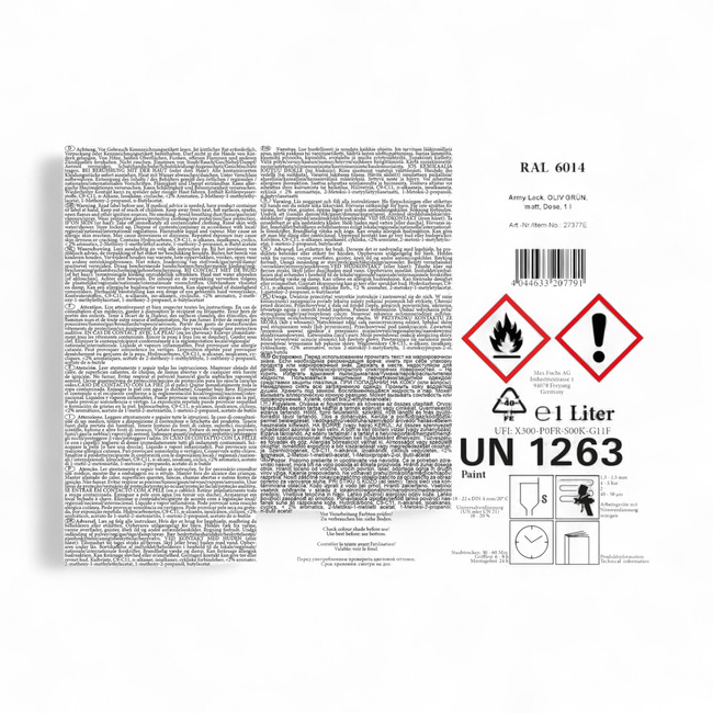 Military Camouflage Paint - quick drying - 1L - Olive Green Matte - RAL 6014 - MFH