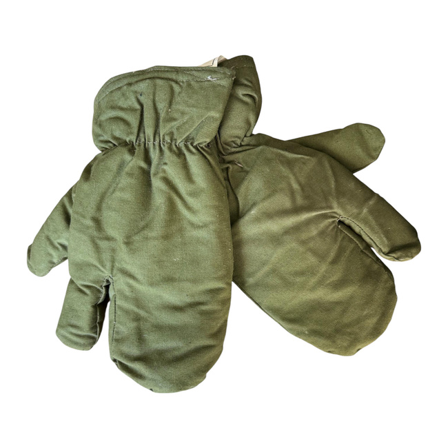 Military winter gloves - 3 fingers - Romanian Army Military Surplus - OD Green - In Good Condition