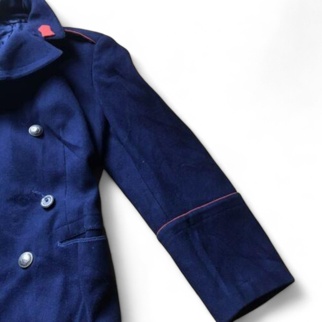 Navy blue wool coat with red epaulettes – Romanian military surplus - In good condition 