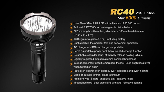 Flashlight Fenix RC40, water resistant