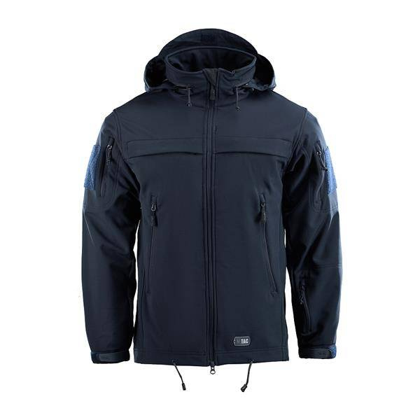 POLICE SOFTSHELL JACKET, DARK NAVY BLUE - M-TAC - WITH VELCRO PANELS AND EPAULETS
