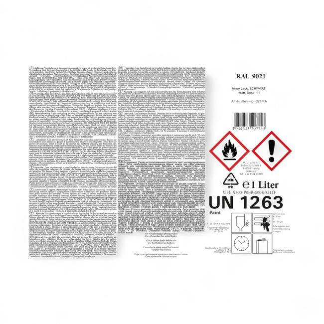 Military camouflage paint - quick drying - 1L - Black - RAL9021 - MFH