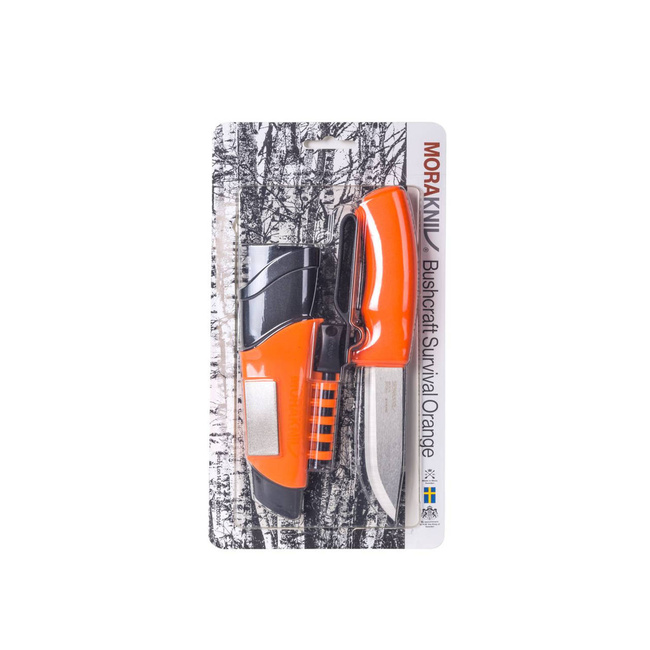 KNIFE - BUSHCRAFT SURVIVAL - WITH SHEATH, SHARPENER AND FIRE STARTER - MORAKNIV® - ORANGE