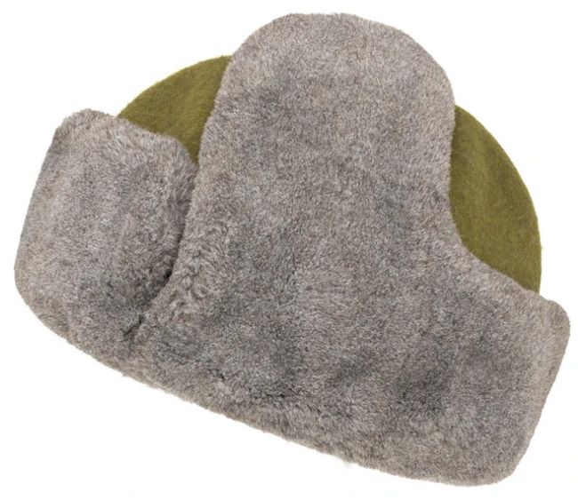 CLOTH CAP WITH FUR - GREEN - MILITARY SURPLUS ROMANIAN ARMY - USED