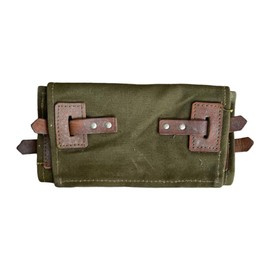 TEXTILE AND LEATHER COVER - OLIVE GREEN - MILITARY SURPLUS ROMANIAN ARMY - IN GOOD CONDITION