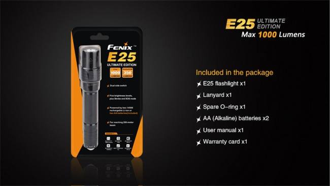 Flashlight Fenix E25 - Ultimate Edition, water resistant