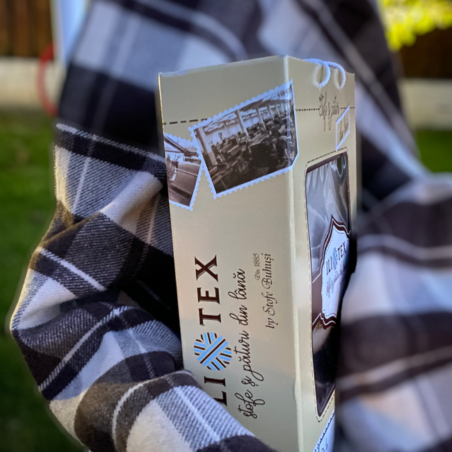 Romanian Merino Wool Blanket with Premium Box and Overlocked Edge - Andreea Model - Brown/Beige Natural - 150 x 200 cm