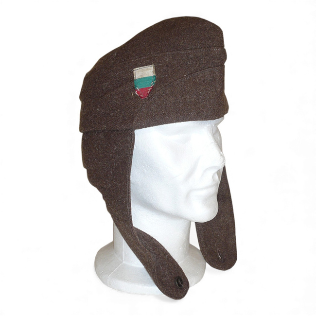 Side Wool Cap with Ear Flaps - Cold War Era - Military Surplus, Army of the People's Republic of Bulgaria - Brown - Like New