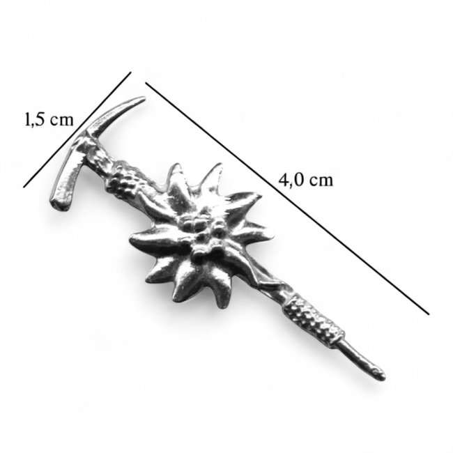 Hunting Hat Pin - Edelweiss Flower with Axe - Silver