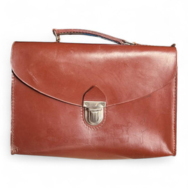 Leather Document Bag - Romanian Army Military Surplus - Brown - Good Condition