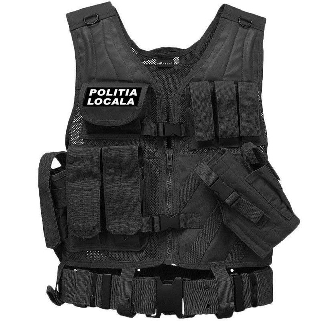 POLICE TACTICAL VEST - WITH NET AND BELT - BLACK