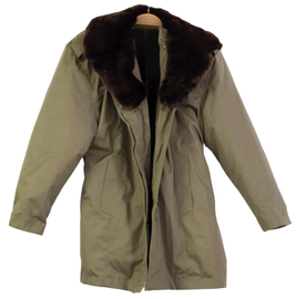 Trench Parka for men - Grey Fur Collar - Military Surplus from the Romanian Army - OD green - in good condition