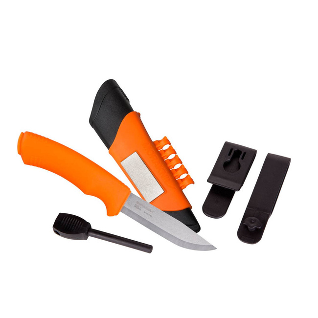 KNIFE - BUSHCRAFT SURVIVAL - WITH SHEATH, SHARPENER AND FIRE STARTER - MORAKNIV® - ORANGE