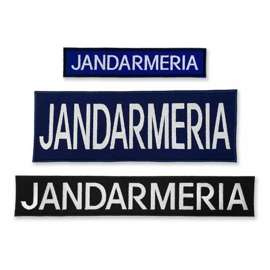 Emblema JANDARMERIA spate, pe suport bleumarin si aplicare tip Velcro (cu scai) - 20x5 cm